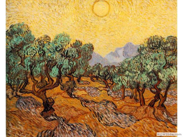 1889 黄色い空と輝く太陽のオリーブ林